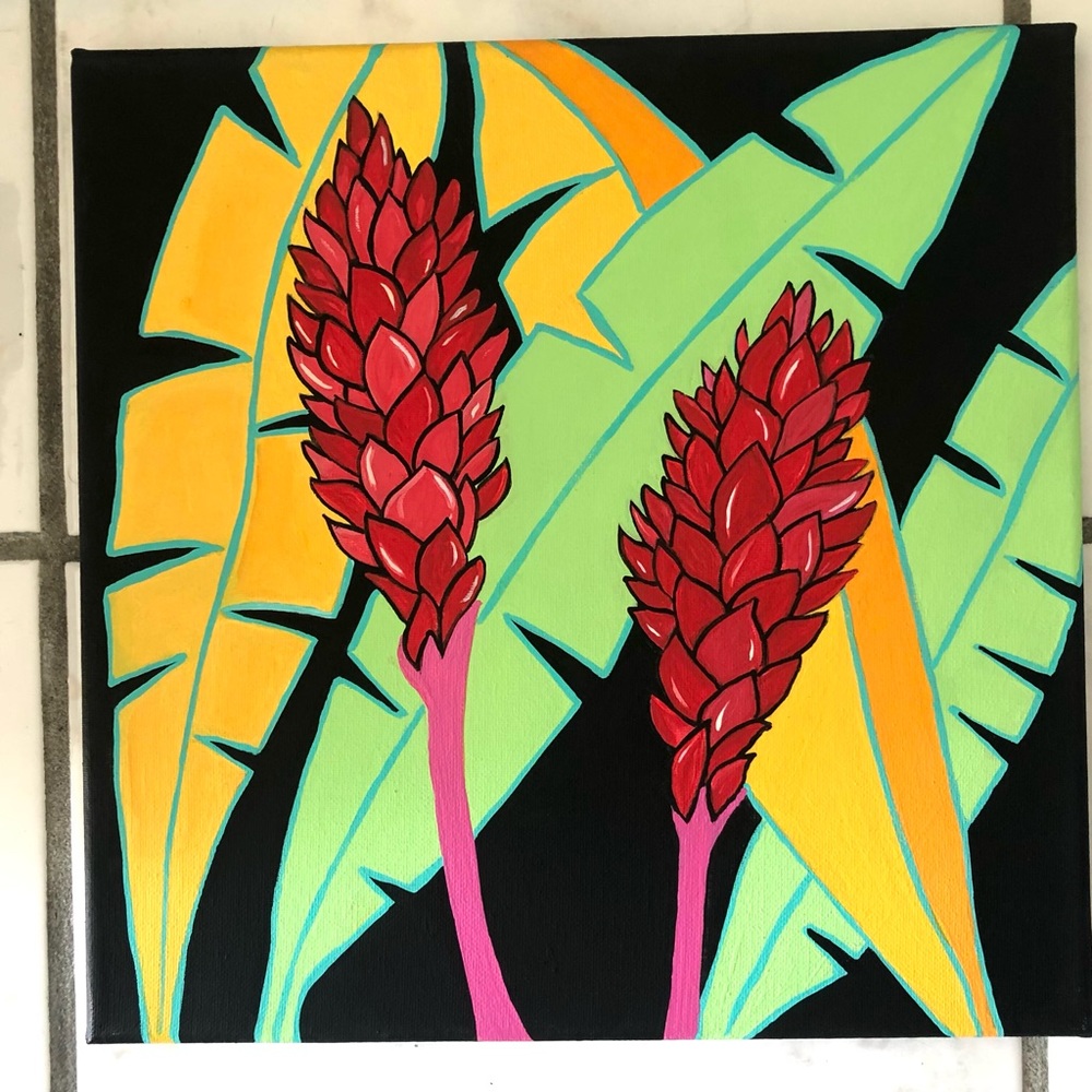 Original Acrylic Painting with Hawaiian Gingers.